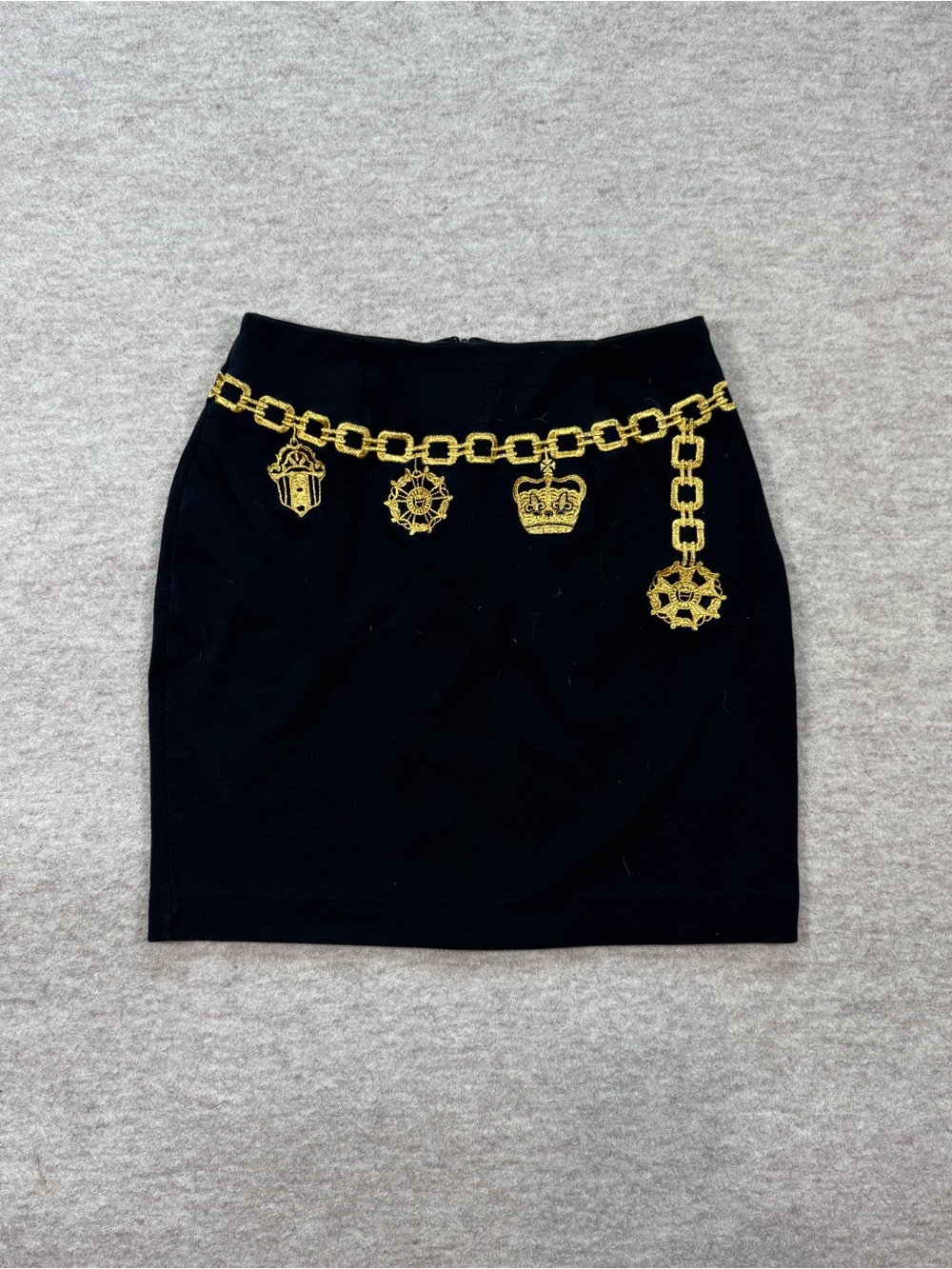Black Midi Skirt with Gold Chain Charm Detail